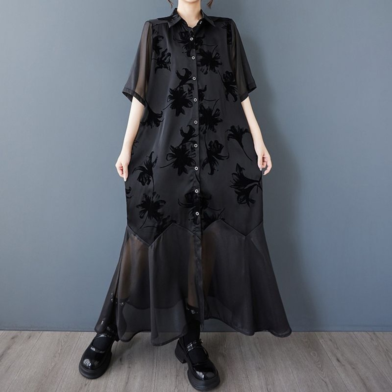 エレガントシアー 百合柄 ワンピース  30143