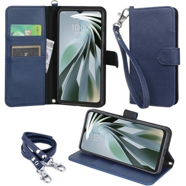 wisers Libero 5G IV 対応 手帳型スマホケース ダークブルー ストラップ 2種付き ハンドストラップ/ネックストラップ 2023 2024 年 新型 2340