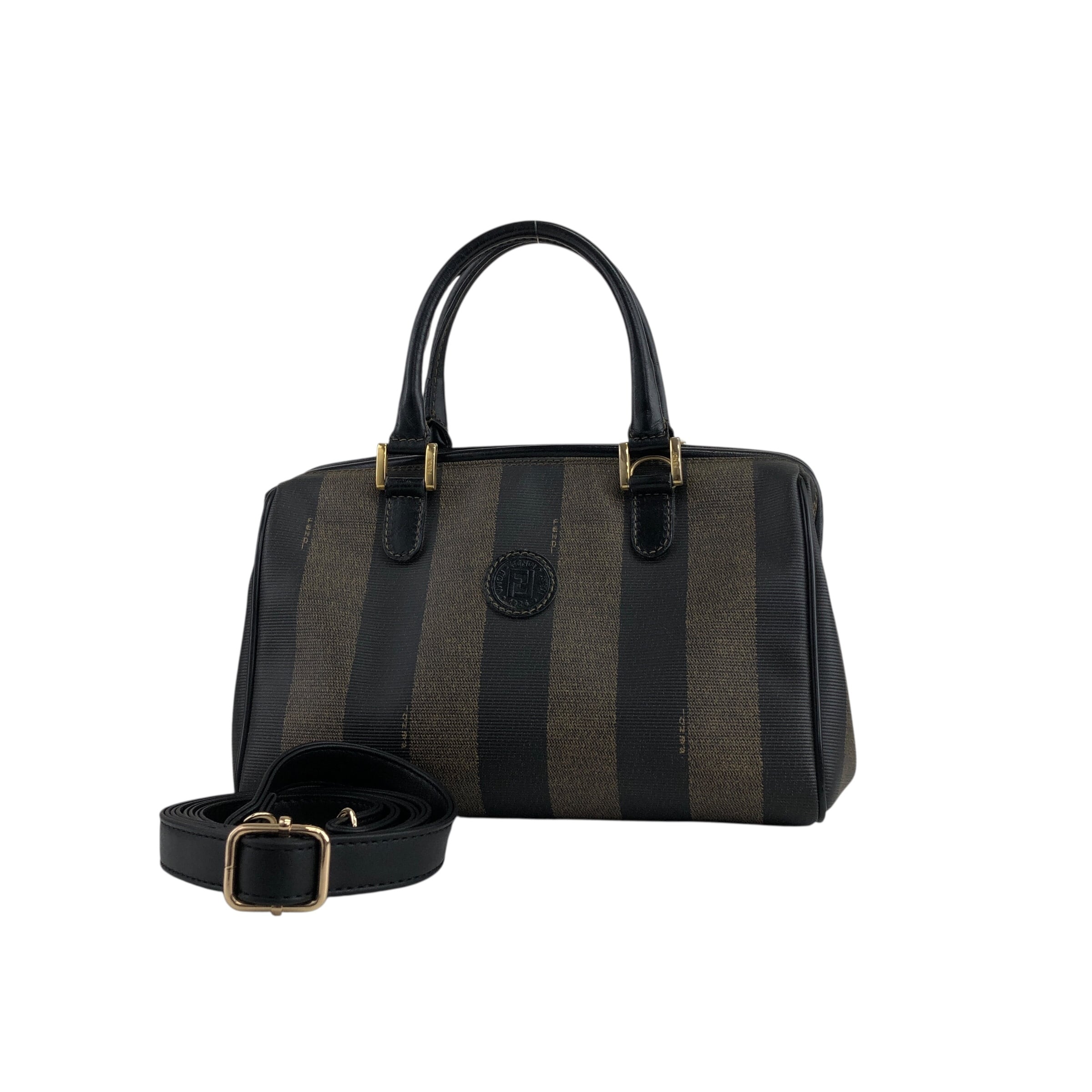 FENDI フェンディ ペカン柄 ハンドバッグ ブラウン ブラック PVC