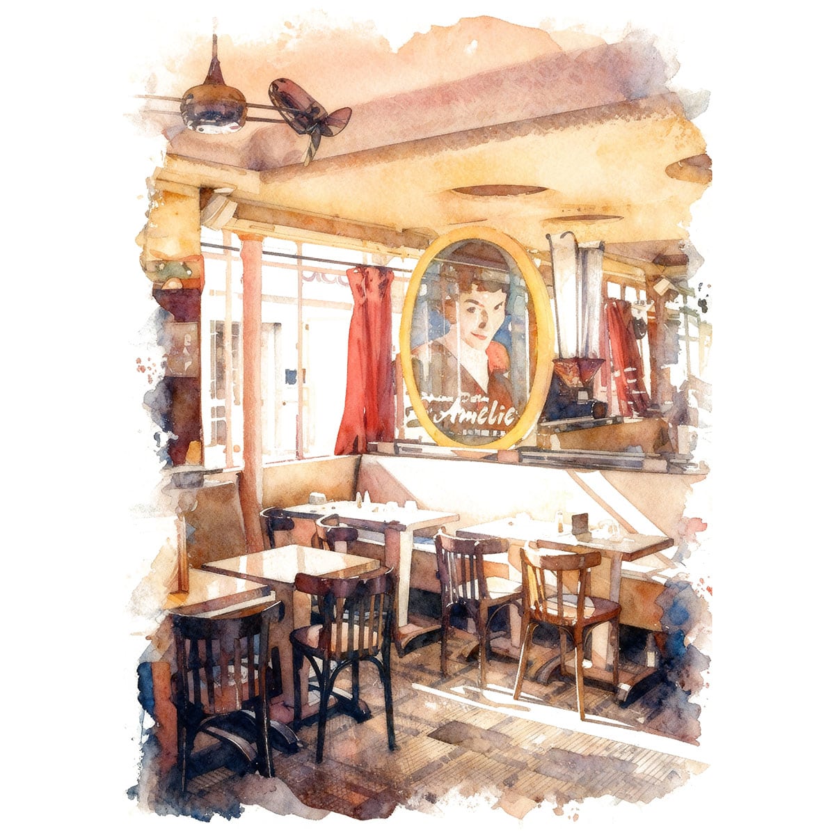 絵画 風景画(街並み) フランス パリのカフェ インテリアアート額付き