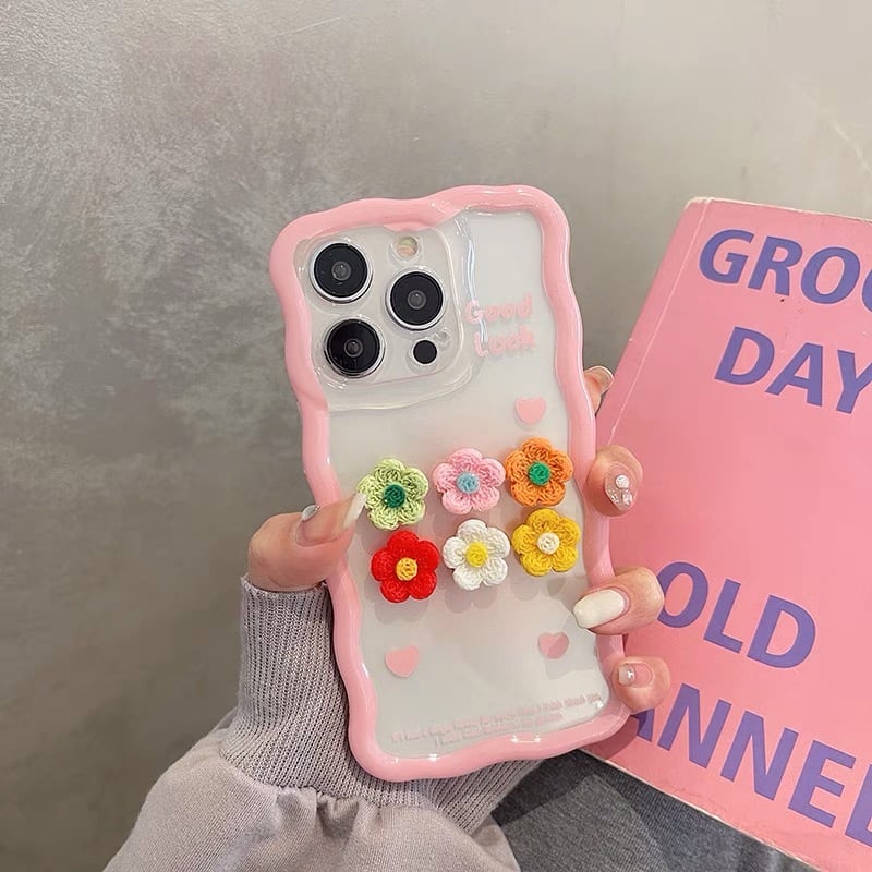 iPhoneケース iPhone14 iPhone13 ウェーブ クリアケース 花 3D 春 かわいい スマホケース おしゃれ 韓国 2441