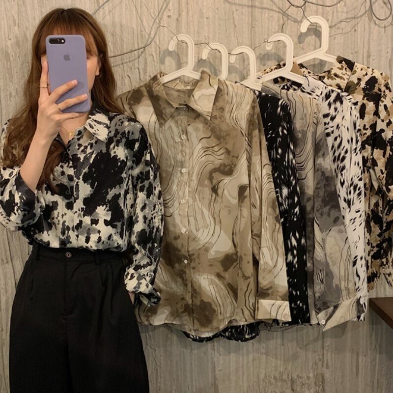 オータムスタンダードスタイルシャツ ルーズシフォントップス ロング レトロ 秋物 1号婦人99798070040