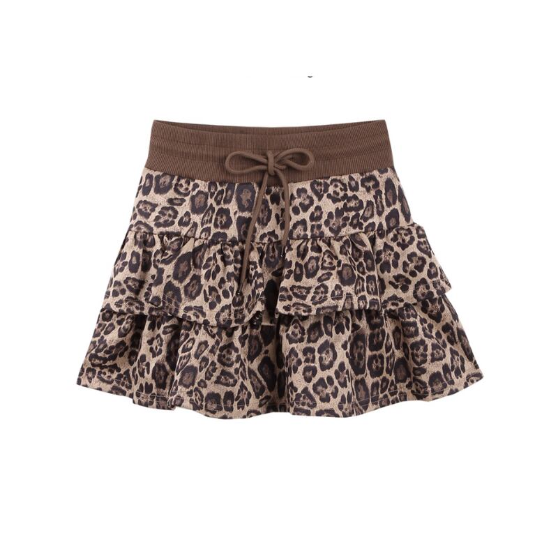 leopard print tiered skirt with elastic waist la1408