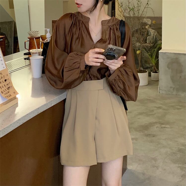 オータムスリーブシャツ ハイウェストウェストショーツ ストリート 秋物 ブルマー YY-ファッション30295897556