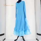 社交ダンス 衣装 スタンダード ドレス ワンピース パーティ衣装 女性用 レディース オールシーズン 水色 ブルー系 ICHIOKU イチオク フロート 長袖 軽やか レトロ モダン ダンスパーティー おしゃれ エレガント 可愛い サテン 結婚式 フィット感