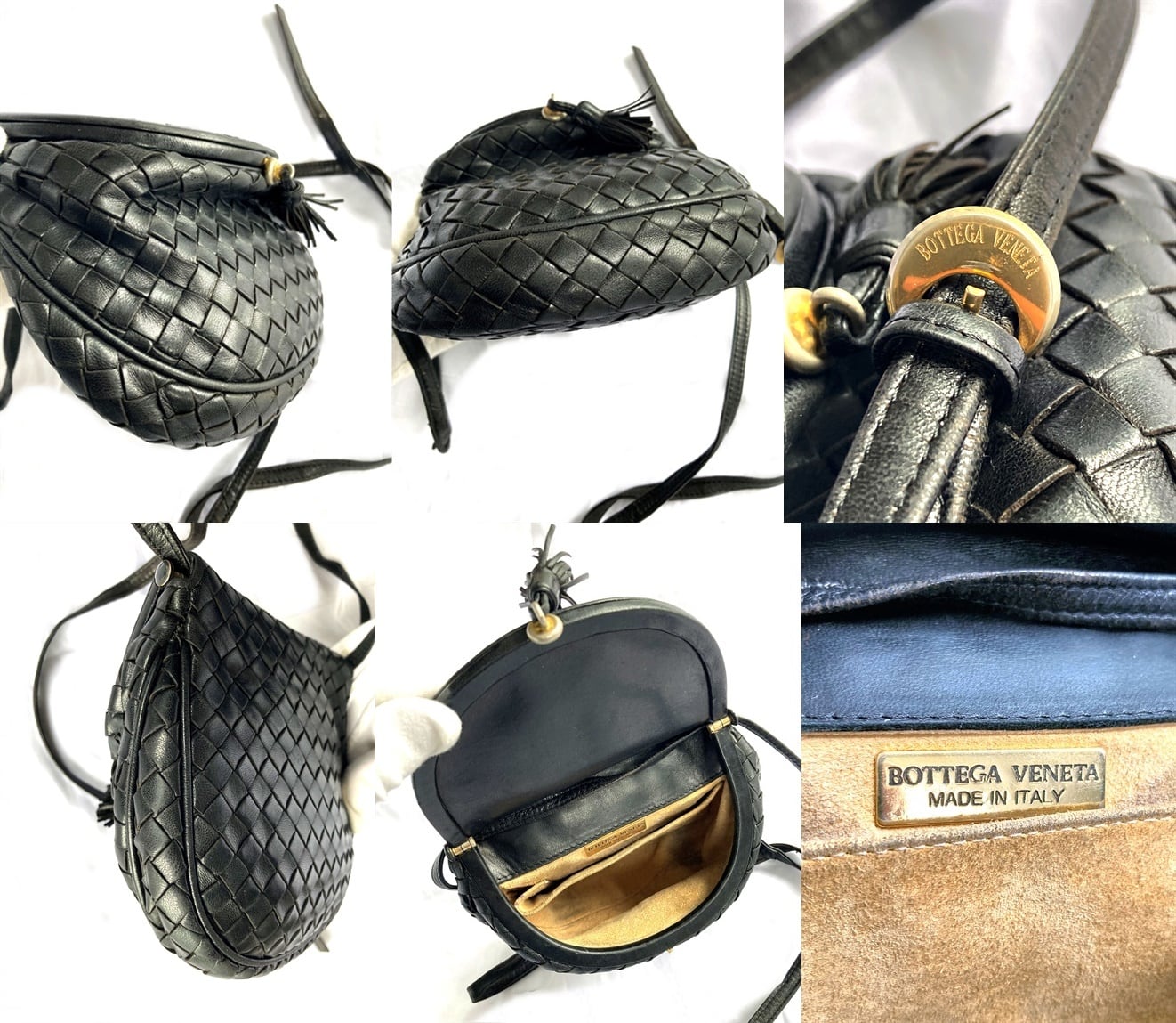 ボッテガヴェネタ黒いレザーショルダーバッグ タッセル付き レア 希少 BOTTEGA VENETA ボッテガ ヴェネタ レザー イントレ ミニ