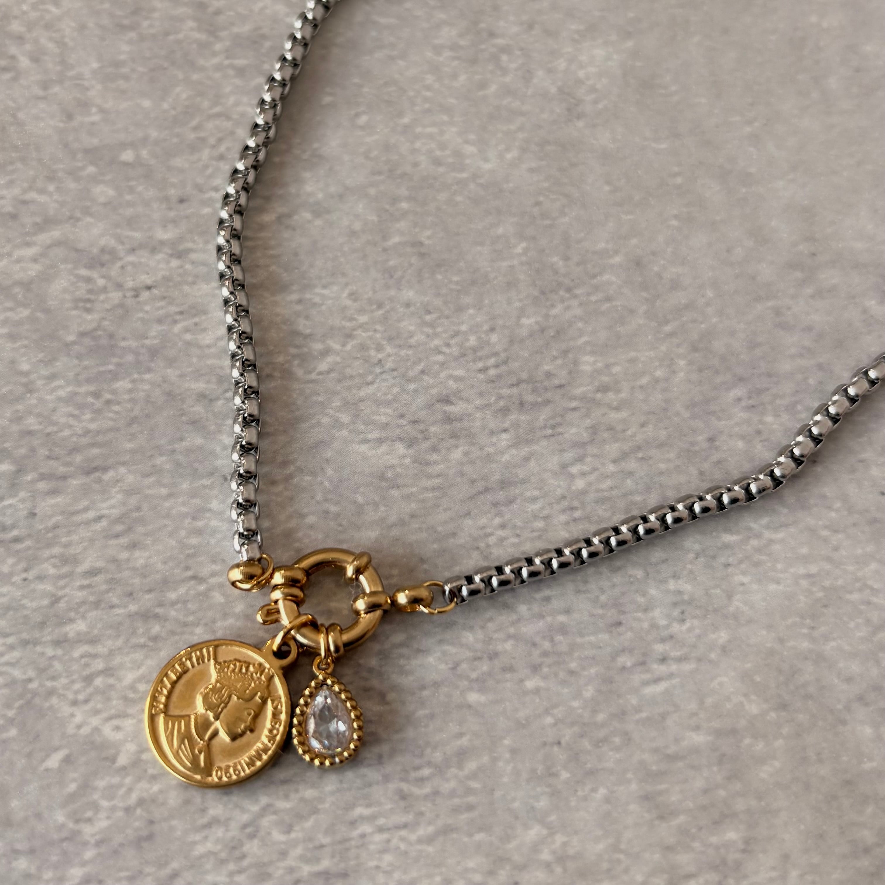 予約受付中】ミックスカラー コイン&ジルコニアチャーム ネックレス