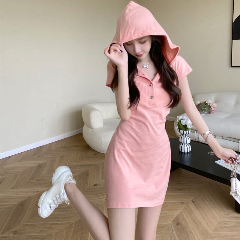 スタイルカジュアルフードドレス サマーハイウェストウェスト薄手Aラインスカート 大人ガーリー スウィート キュート 夏物 ガールズファッション4194188137