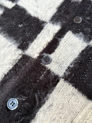 UNIVERD72 / モヘアタッチ起毛カーディガン / カーディガン / チェッカーフラッグ柄 / BLACK×WHITE