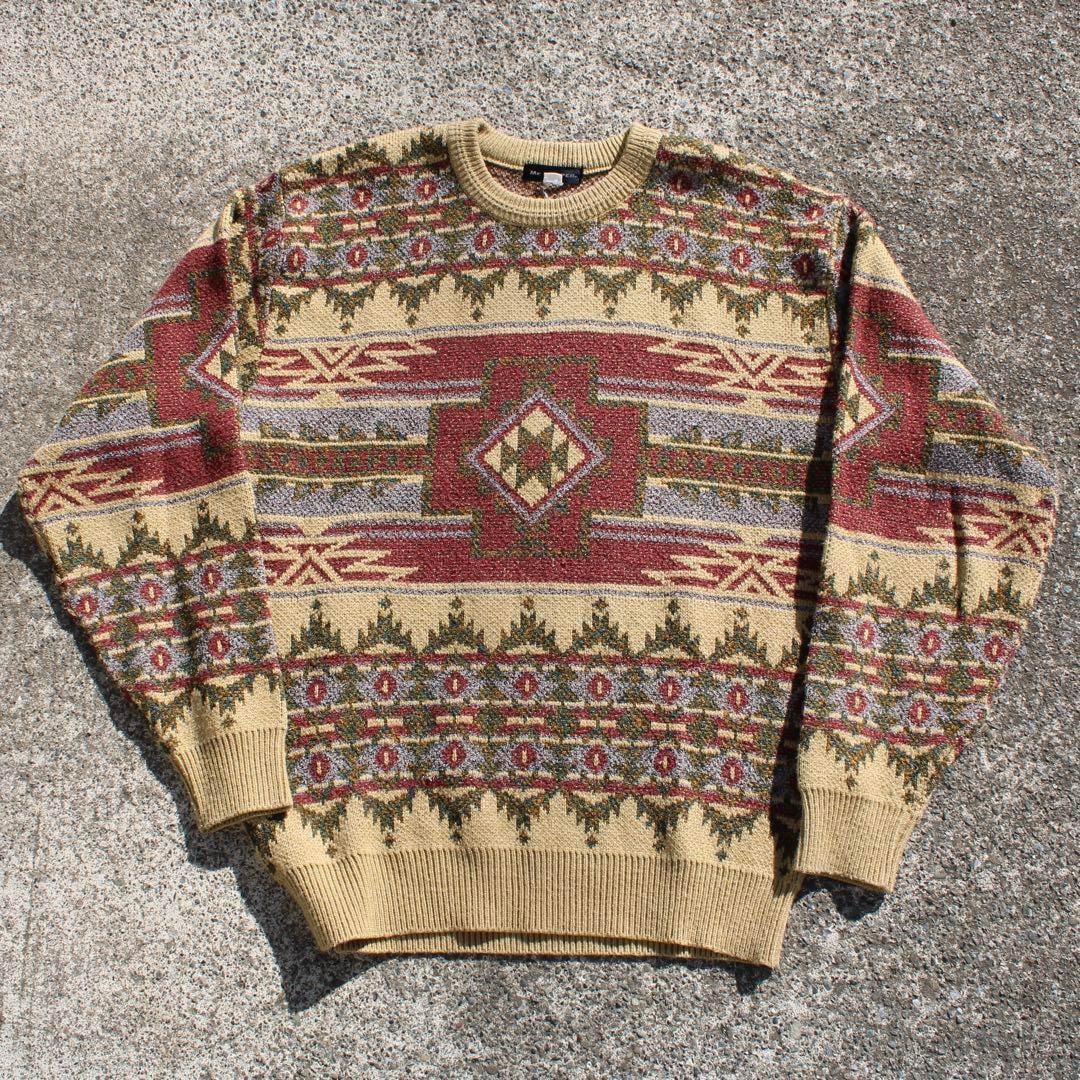 【Lサイズ】Mr.LOOPER ネイティブ柄 ナチュラルカラー 古着 ニットセーター