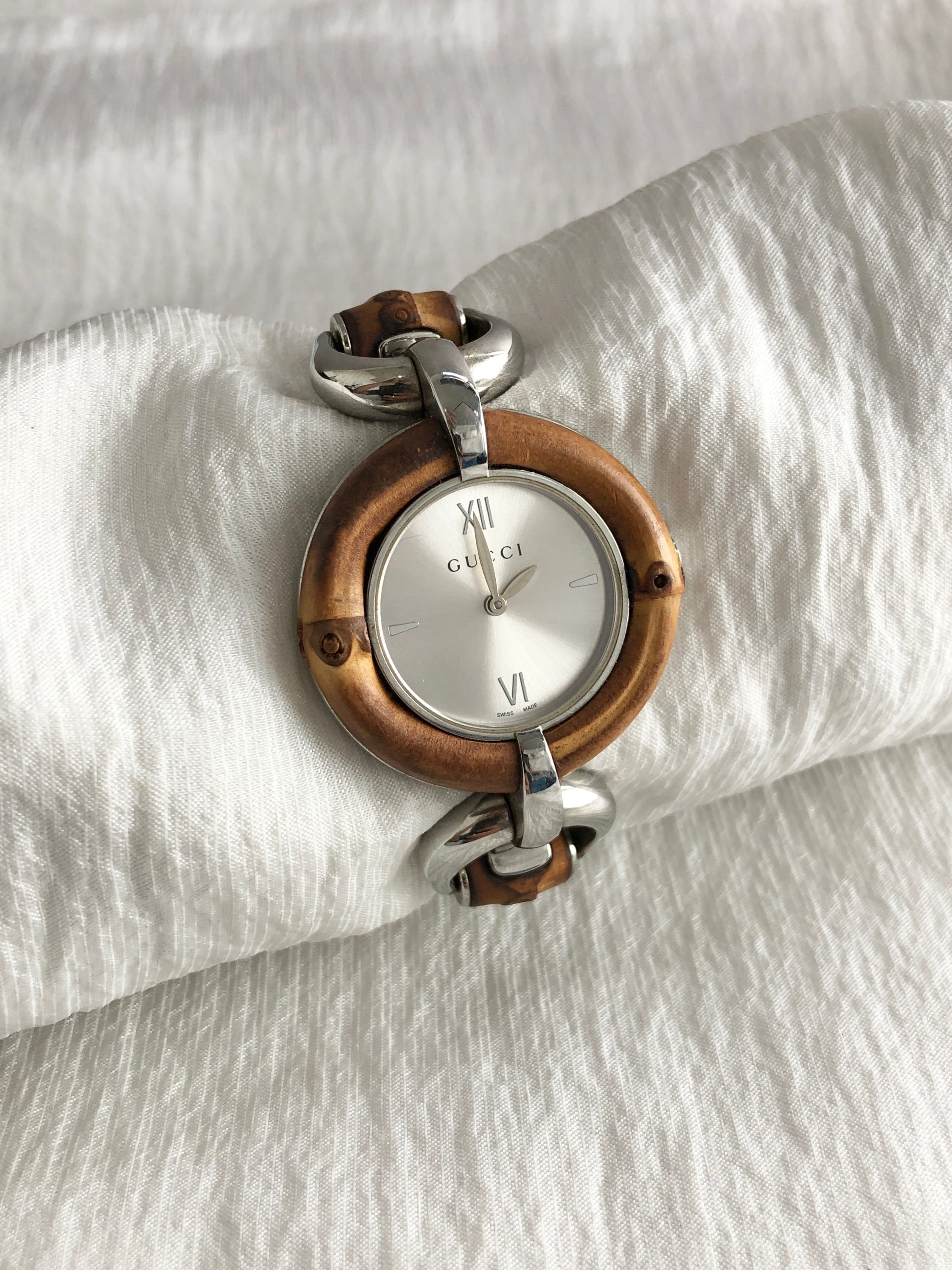 GUCCI グッチ 腕時計 シルバー バンブーサークル ステンレススチール クウォーツ 132.4 vintage ヴィンテージ オールド 6bk2ey