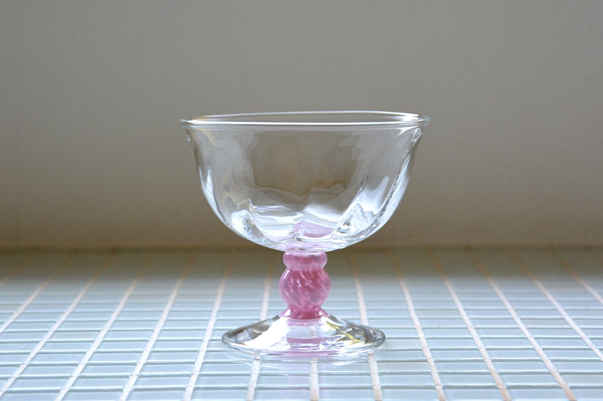 デザートカップ 透明 ガラス ピンク縁 お値下げしました デザートカップ（ピンク） | 奥山硝子工房