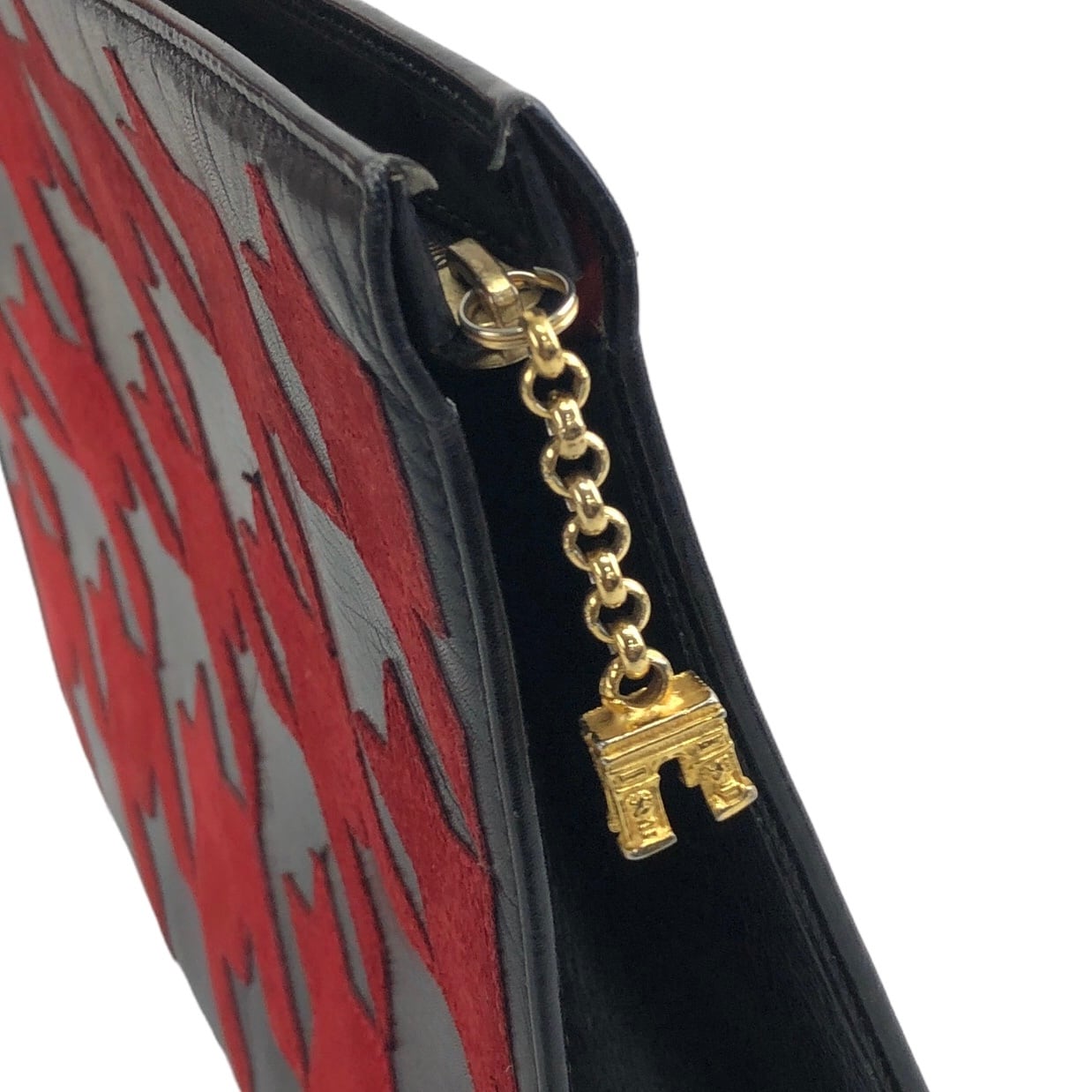 CELINE セリーヌ ハウンドトゥース 凱旋門チャーム レザー クラッチ
