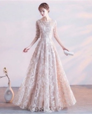 ★送料無料★L(11号)☆リボン刺繍のパーティ－ロングドレス(OPN2526）