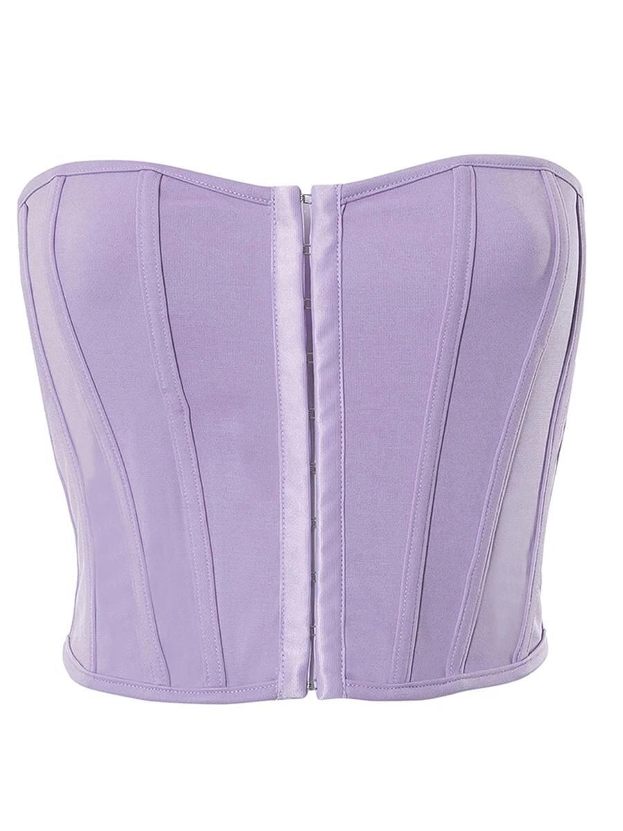 女性用フェイクフィッシュボーンコルセット,ストラップなしの無地トップ,タンクトップ,ボディコン,ショートウエストシャツ,スリムフィット