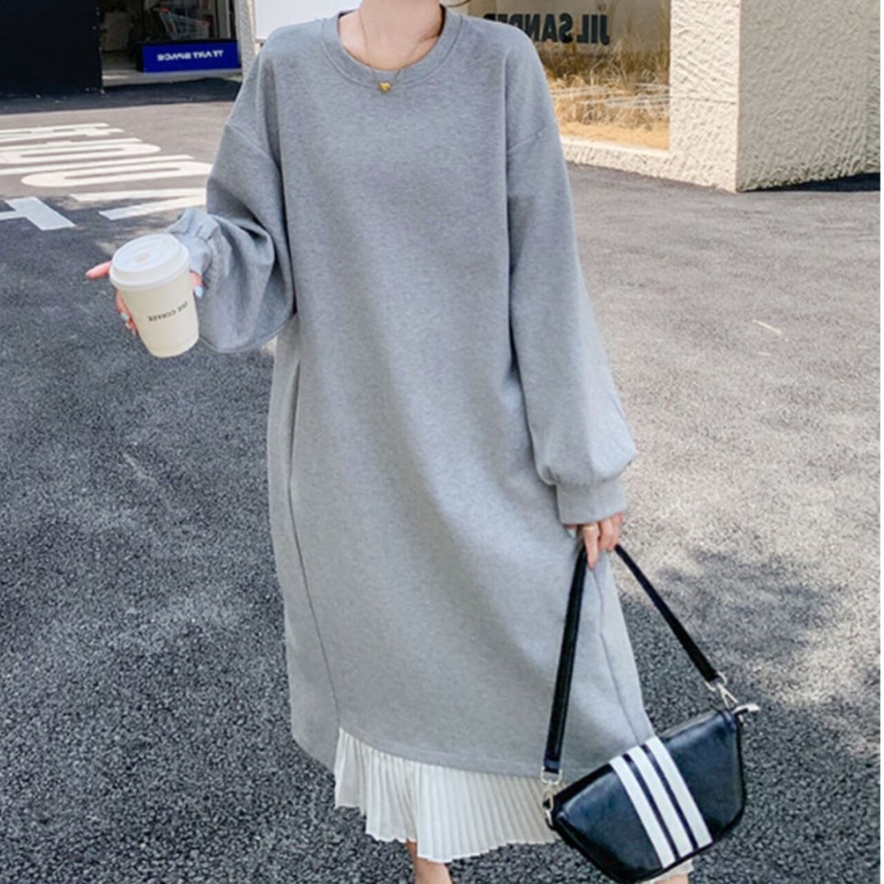 ヘムプリーツスウェットワンピース A0272