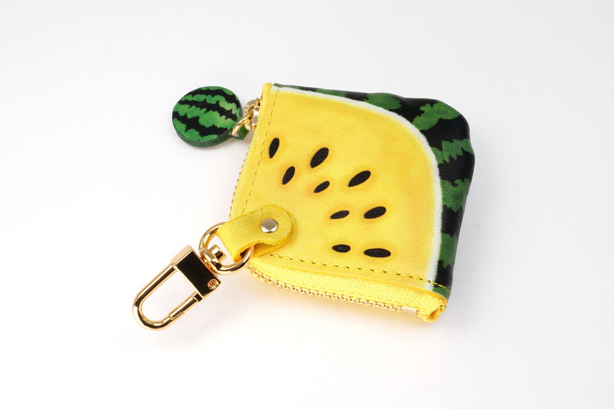 ナスカン付きミニチュアL字ファスナー小銭入れ／カットスイカ黄色