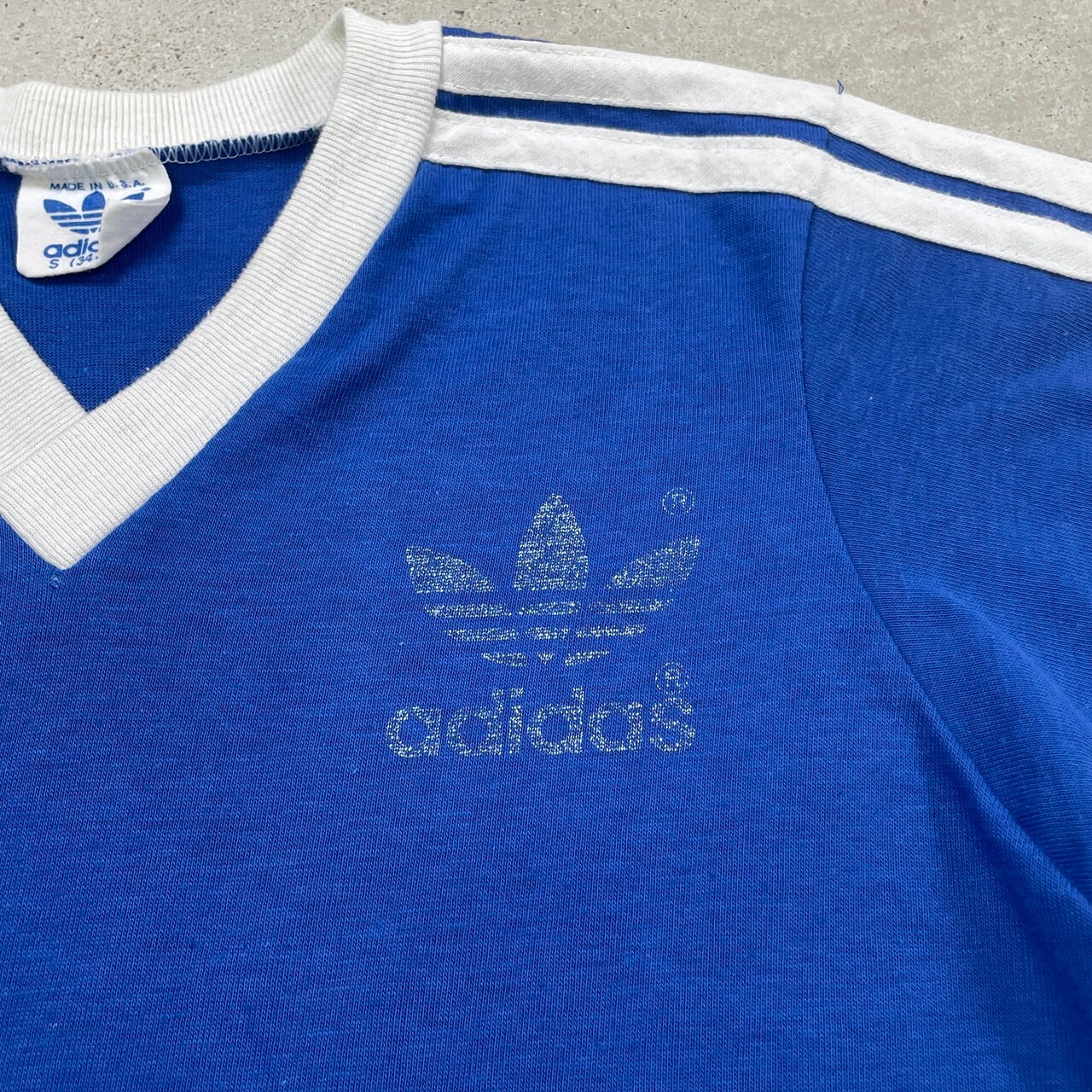 80年代 USA製 adidas アディダス Vネック リンガーTシャツ 