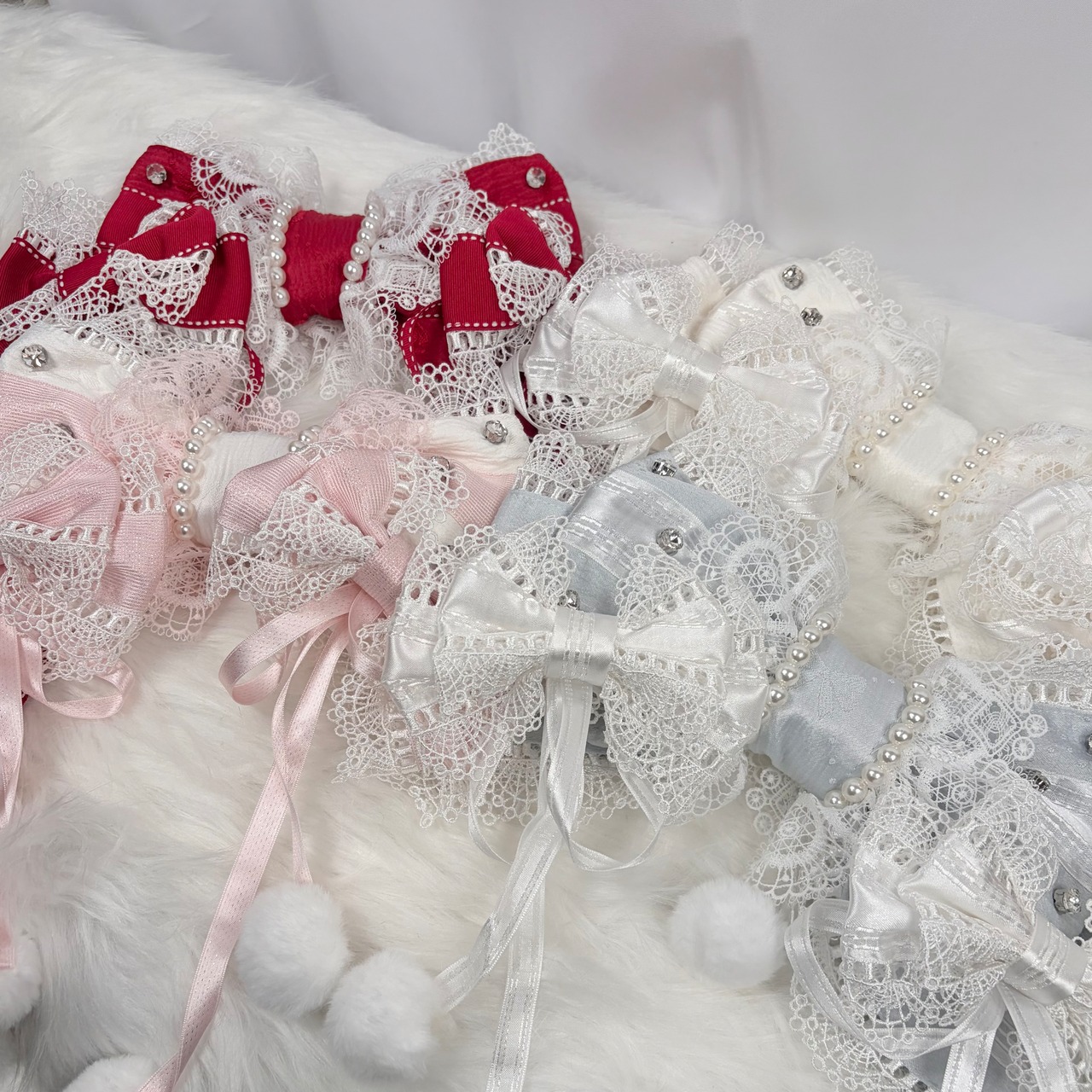 ♡【全4色】MAID 3way マシュマロリボンの夢色フリルレースリボンヘアクリップ winered ♡