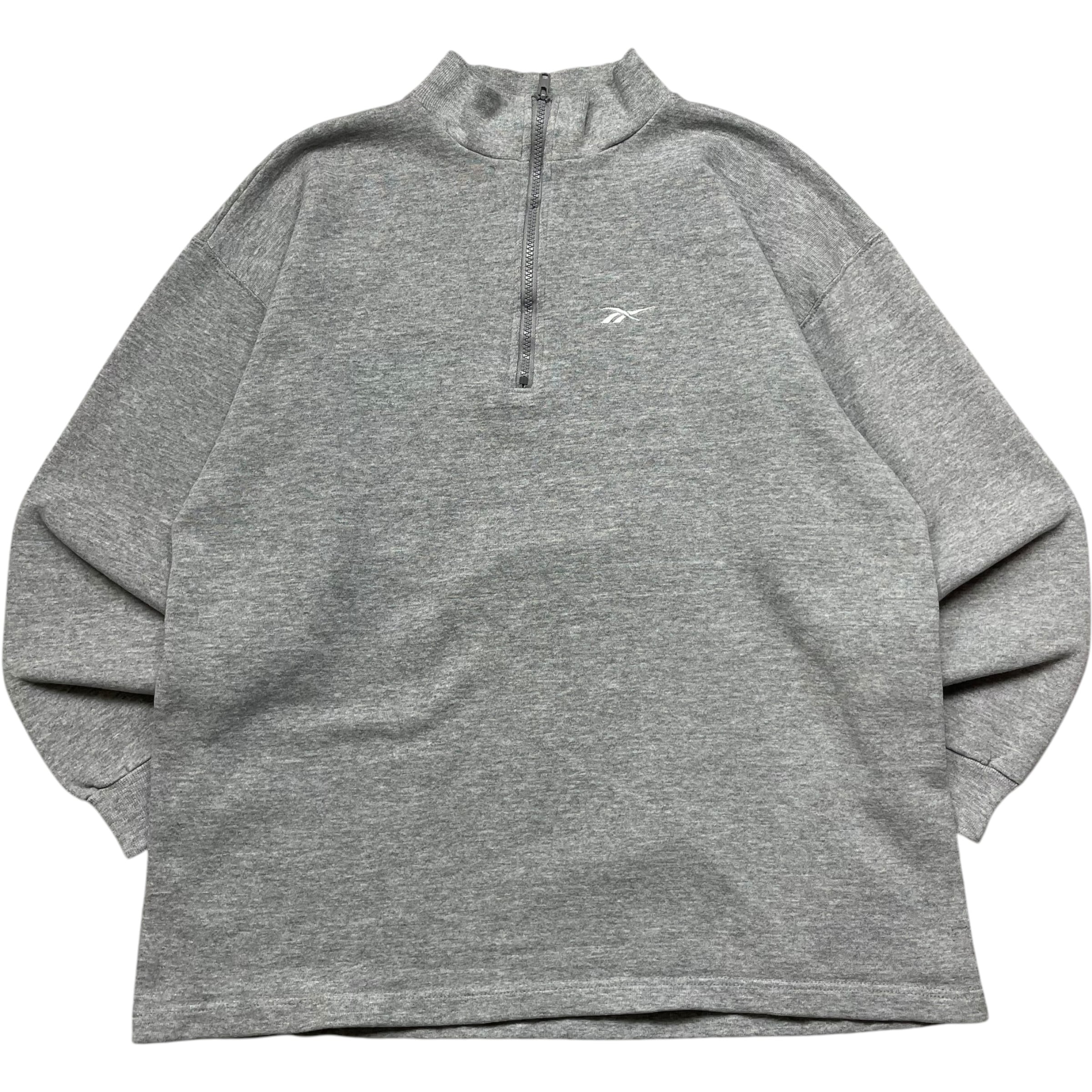 《M》 Reebok リーボック ハーフジップ スウェット ワンポイント グレー USA製 90年代 vintage no.5312