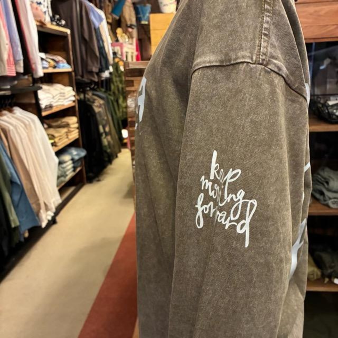 TOPANGA Lady's TOPANGA FIRECOUNTRY Pigment dyed T-shirt Magic is something you make Khaki 　ピグメントダイ長袖Tシャツ　マジックイズ　カーキ