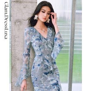 floralシフォンフリルdress_W959