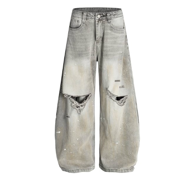 Washed Ink Splash Denim Pants 0005