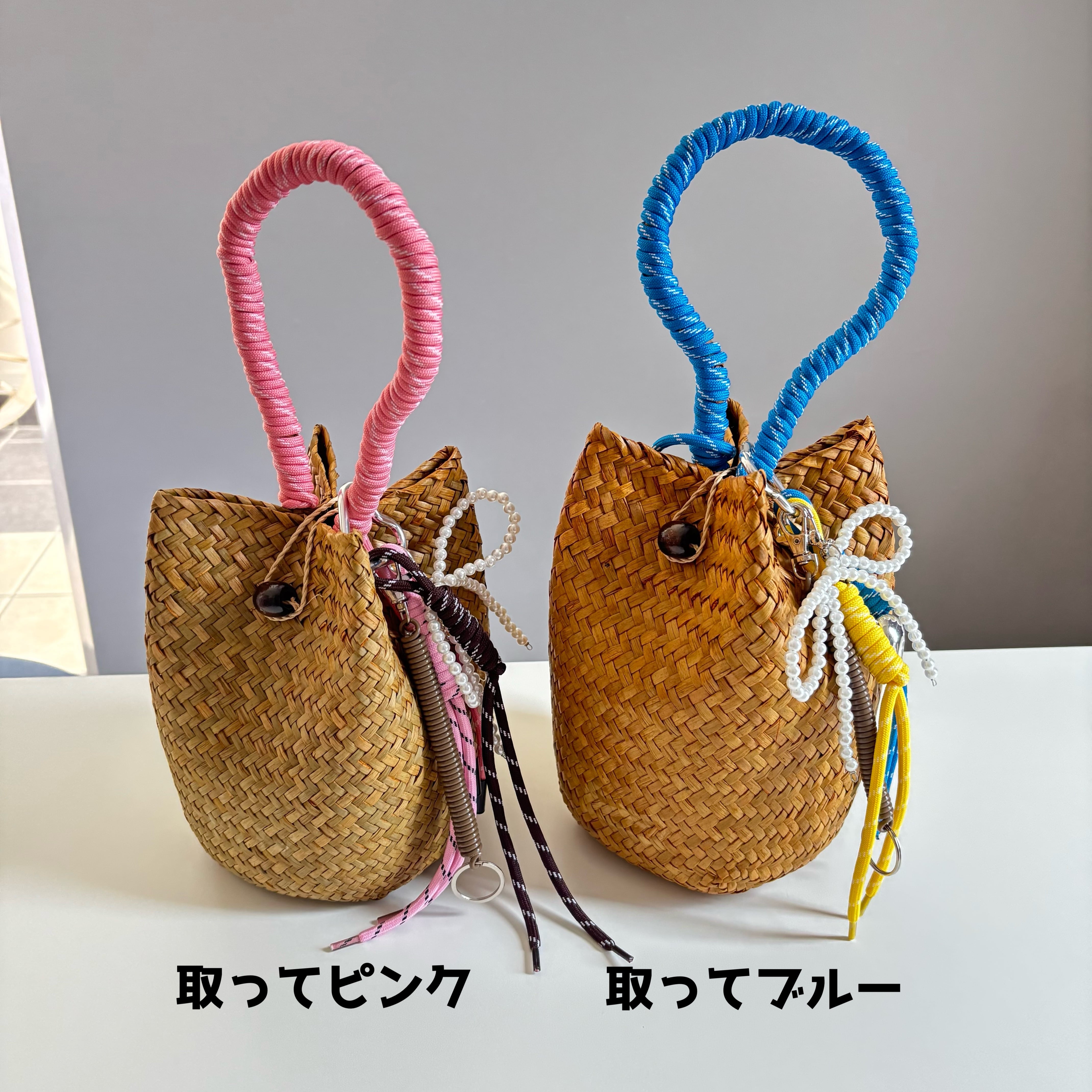 ストロー巾着バッグ チャーム付き | Yvonnerabier champ de fleurs