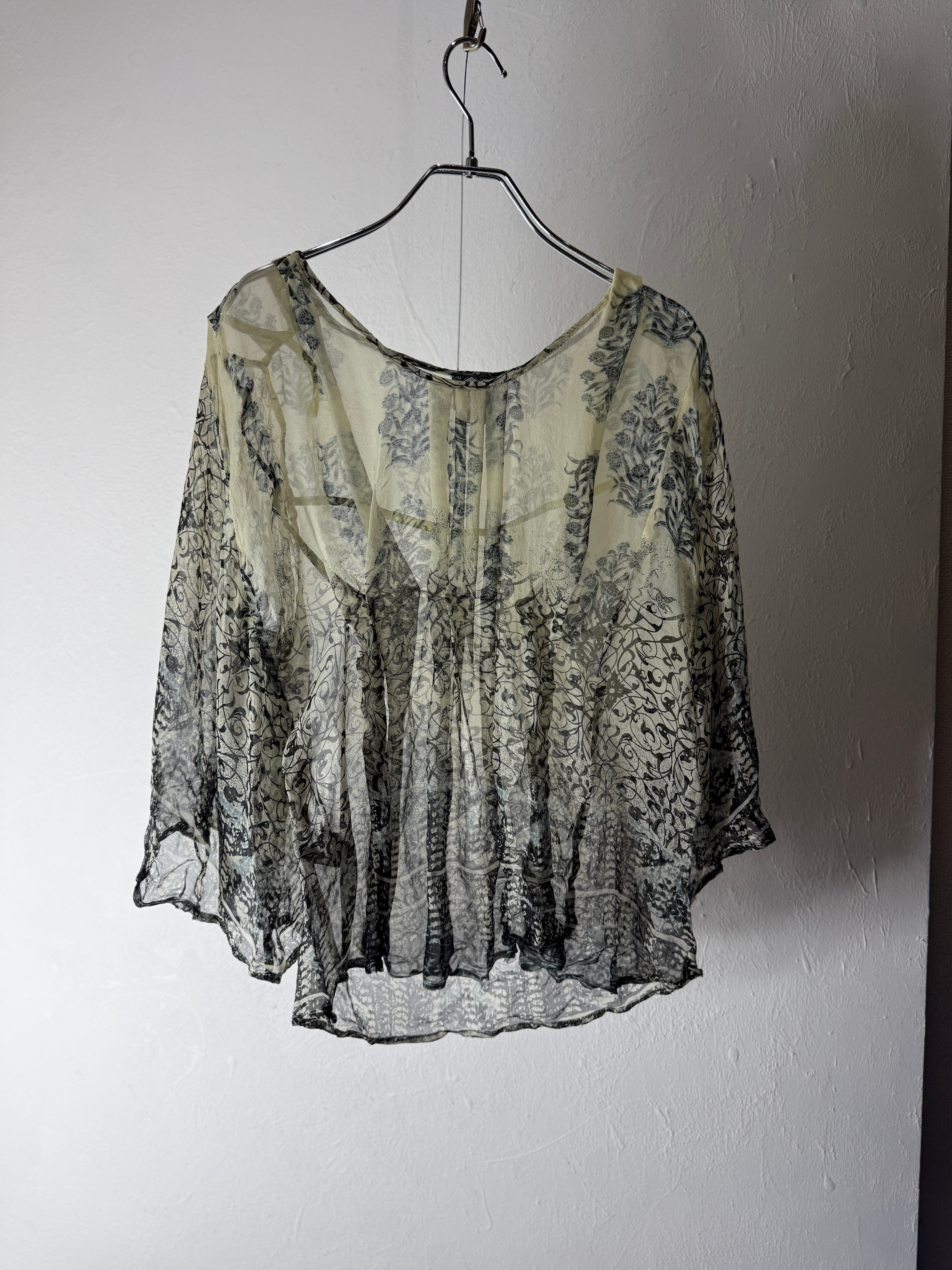 90s Silk Sheer Floral Design Blouse