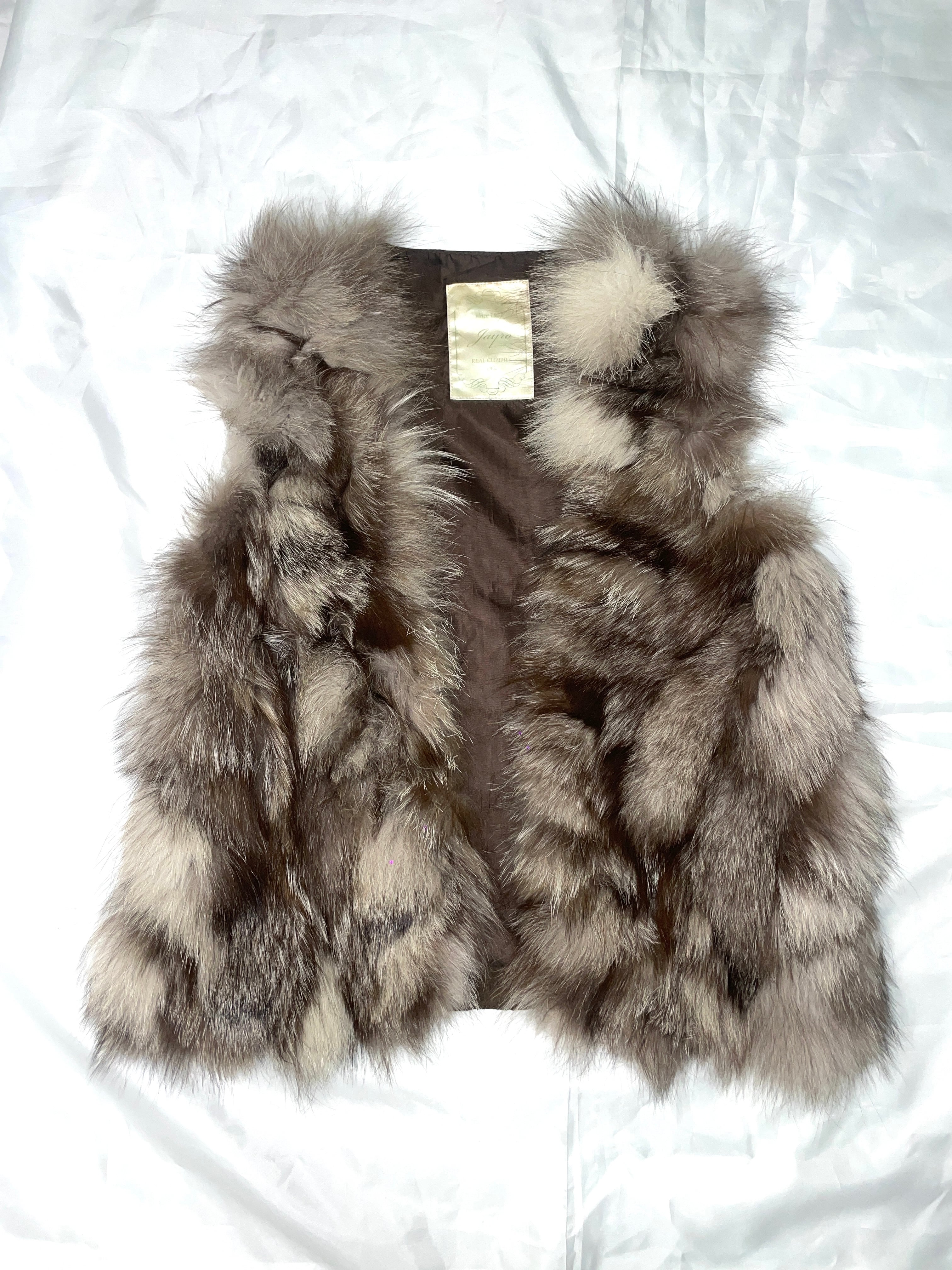Vintage Y2K Real Fox Fur Suede Layered Vest
