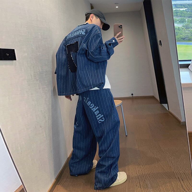 dannyandzeeウォッシュノーカラー縦縞デニムジャケット | mblueshop