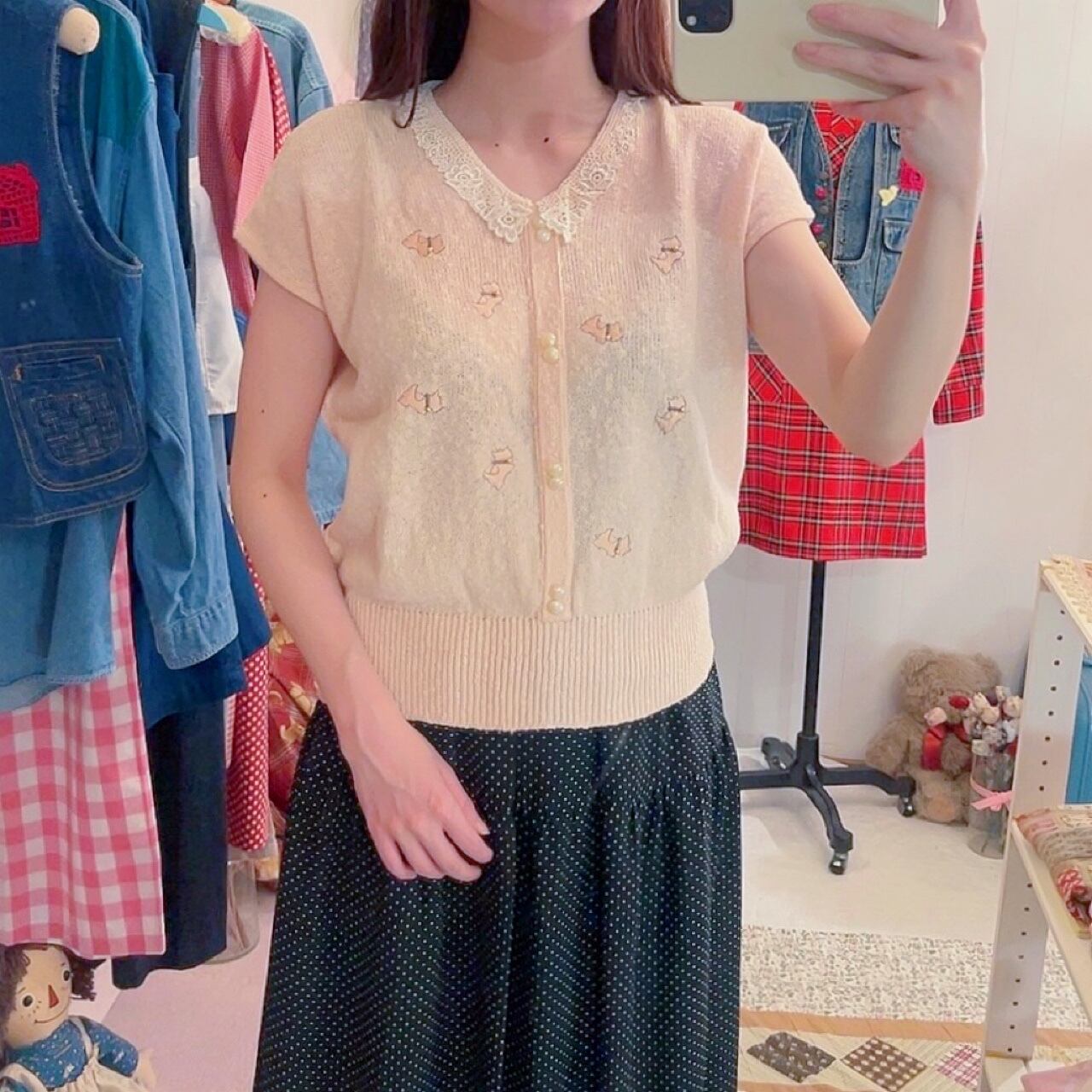pink terrier lace collar summer knit