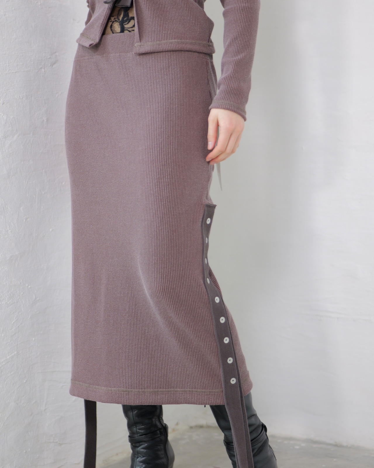 kotoha yokozawa - Click Dot Skirt ：Cacao｜クリックドット／製品染めリブ＋ヘビー綿テープ