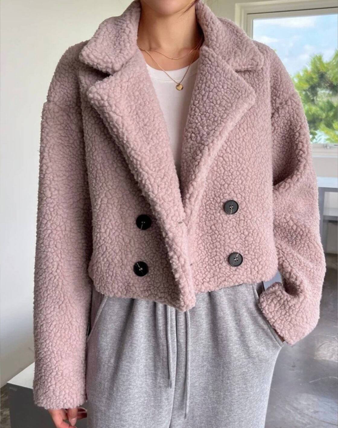 Beige Pink Teddy Bear Short Coat テディベアコート ショートコート 