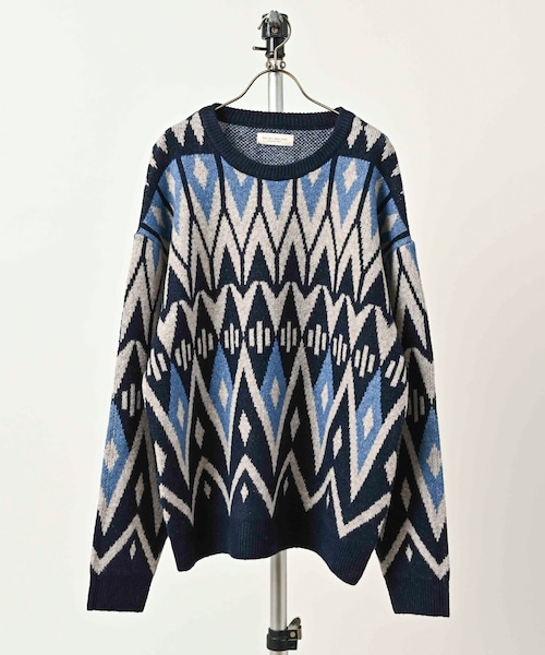 many men many mind Mohair-touch all-over pattern double-jacquard knit pullover (NAV) M2621041