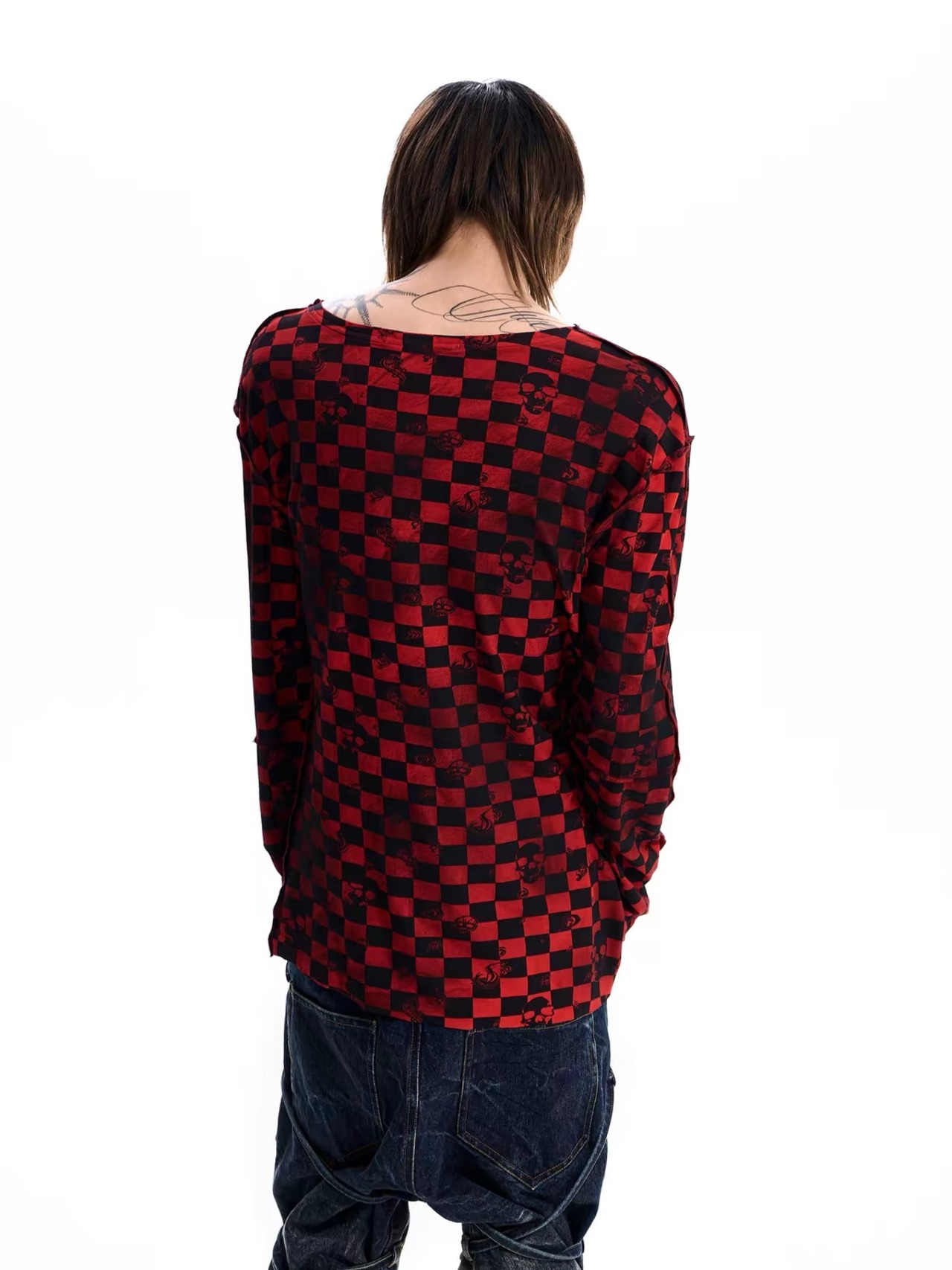 【STARTEXCEEDEND】SKULL CHECKERBOARD GRAPHIC LONG SLEEVE T-SHIRT