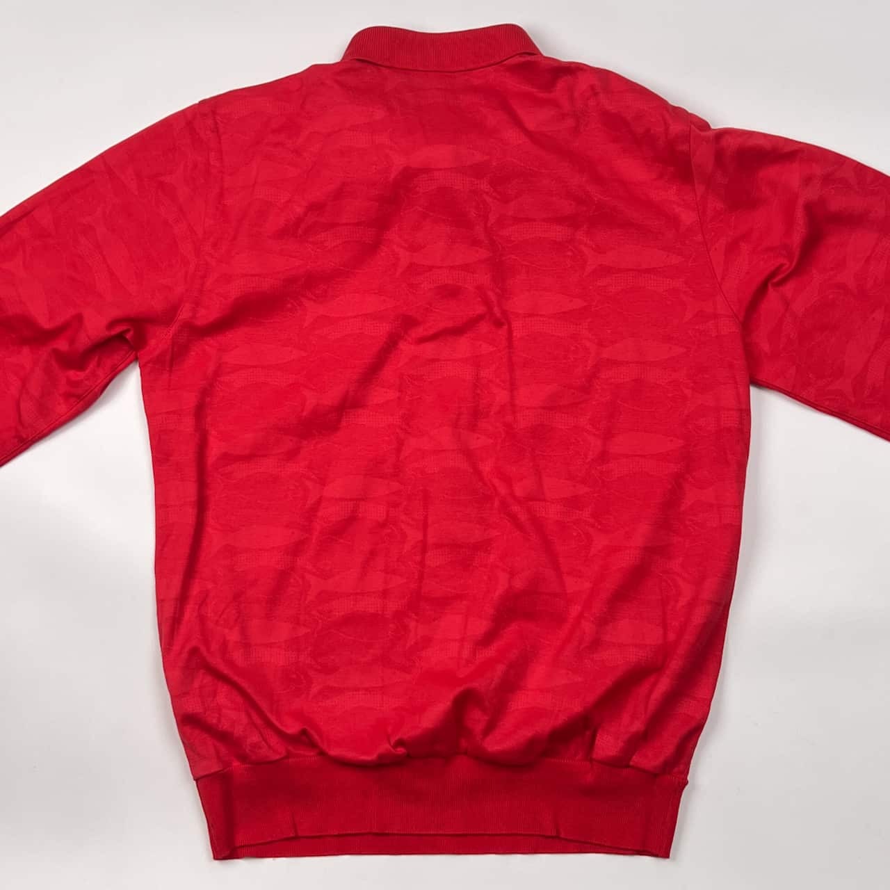 90s Christian Dior SPORTS クリスチャンディオール フィッシュ柄 長袖 ポロシャツ L/レッド レディース ビンテージ