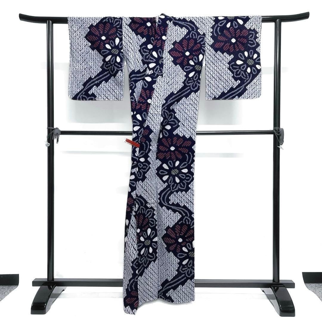 未着用 浴衣 有松鳴海絞り 花模様 藍色 着物 032a d | Pay ID