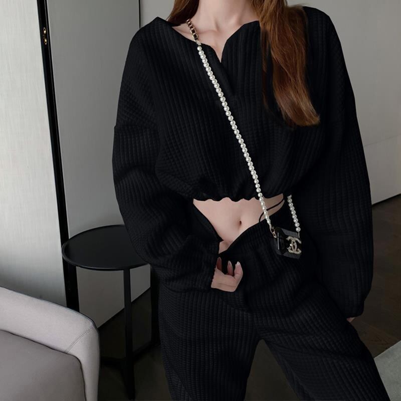 送料無料】 スウェット スウェットセットアップ 長袖 黒 白 韓国