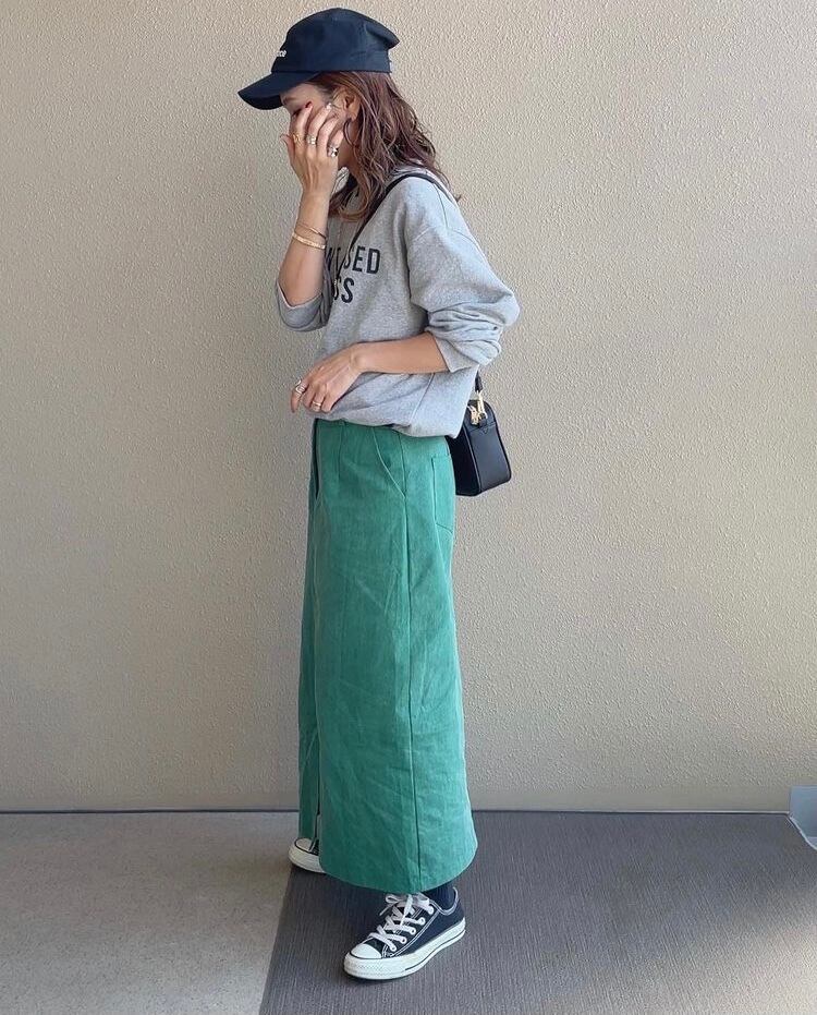 グリーンデニムロングスカート 407 Ru Mint