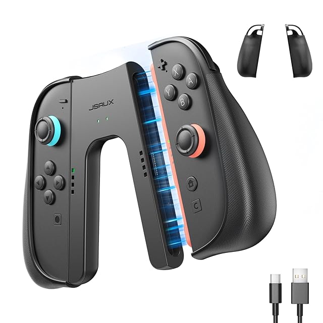 JSAUX Switch 2用充電グリップ＋JoyCon 2保護ケース2個セット｜V字型