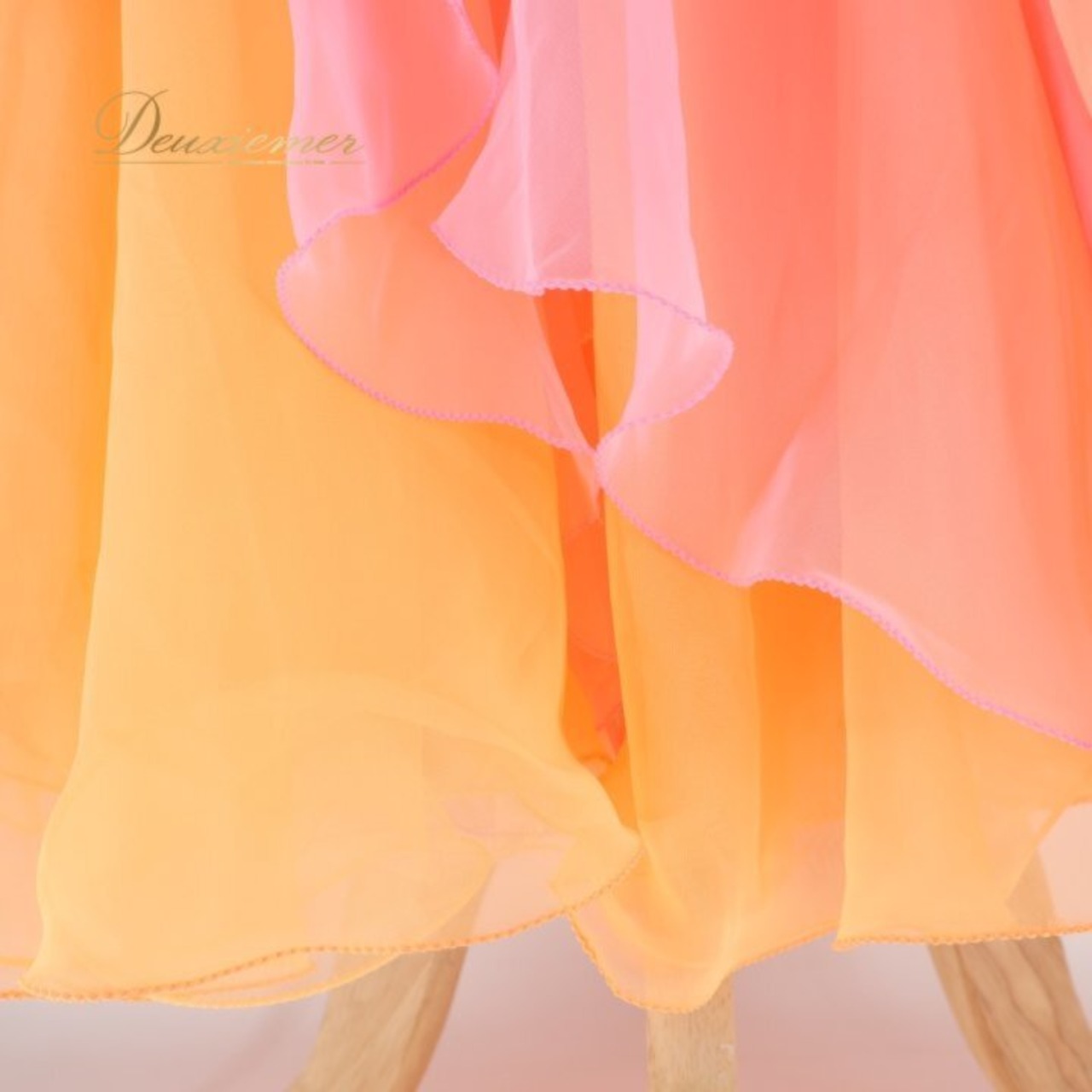 社交ダンス 衣装 ワンピース ドレス セキネ SEKINE 日本製 ピンク系 イエロー系 オレンジ系 オレンジ ピンク 黄色 グラデーション レース リボン 軽い 薄い ふんわり 揺れる ロング丈 ダンス衣装 競技用 発表会 きれいめ 上品 華やか かわいい カラフル フェミニン