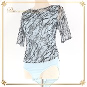 社交ダンス 衣装 トップス レオタード ブルー系 チャコット Chacott 練習 レッスン 伸縮 ストレッチ 柄 模様 水色 青 黒 華やか 日本製 ダンス衣装 バレエ イベント ステージ おしゃれ 落ち着いた色 ブラック系 グレイ系