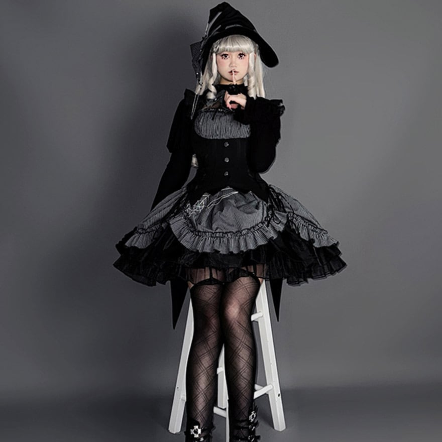 ゴスロリ ワンピース ストライプ×魔女風 ダークファッション｜WithU