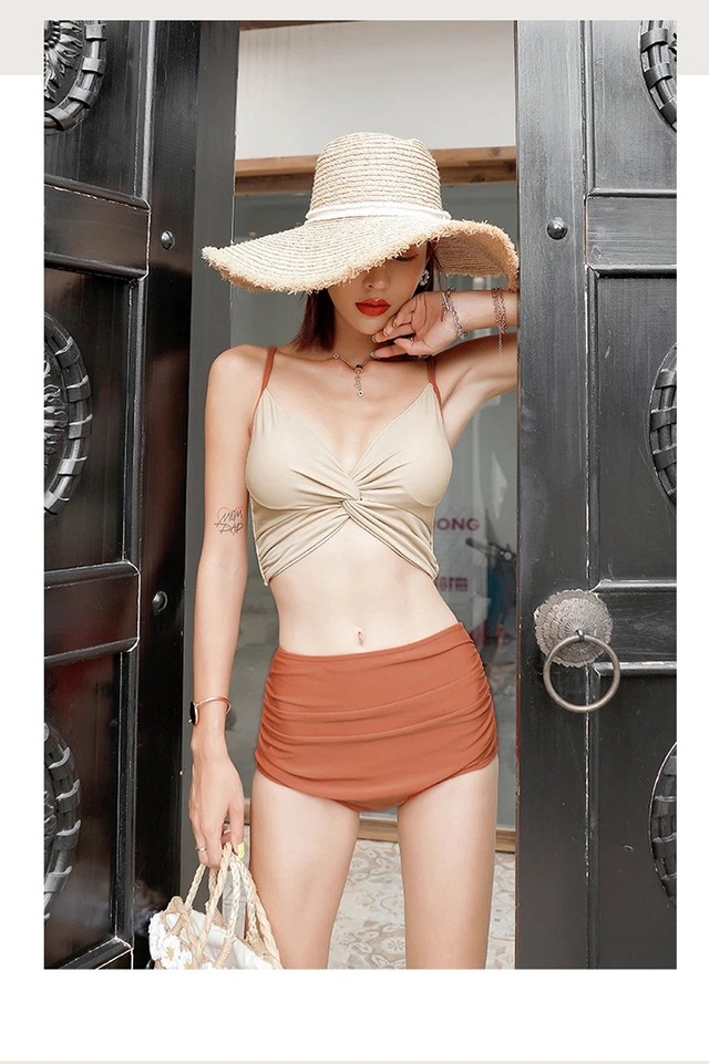 【M347】全3色 レディース水着 ハイウエスト 体型カバー セパレート ビキニ 海 プール 旅行