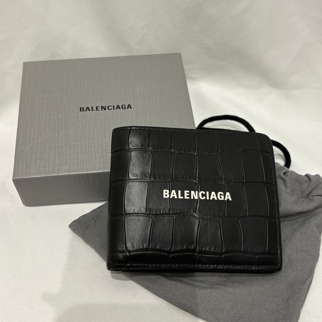 BALENCIA バレンシアガ Crocodile Leather Wallet 財布 ブラック【中