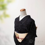 正絹紬　藍褐に籠目の小紋　袷