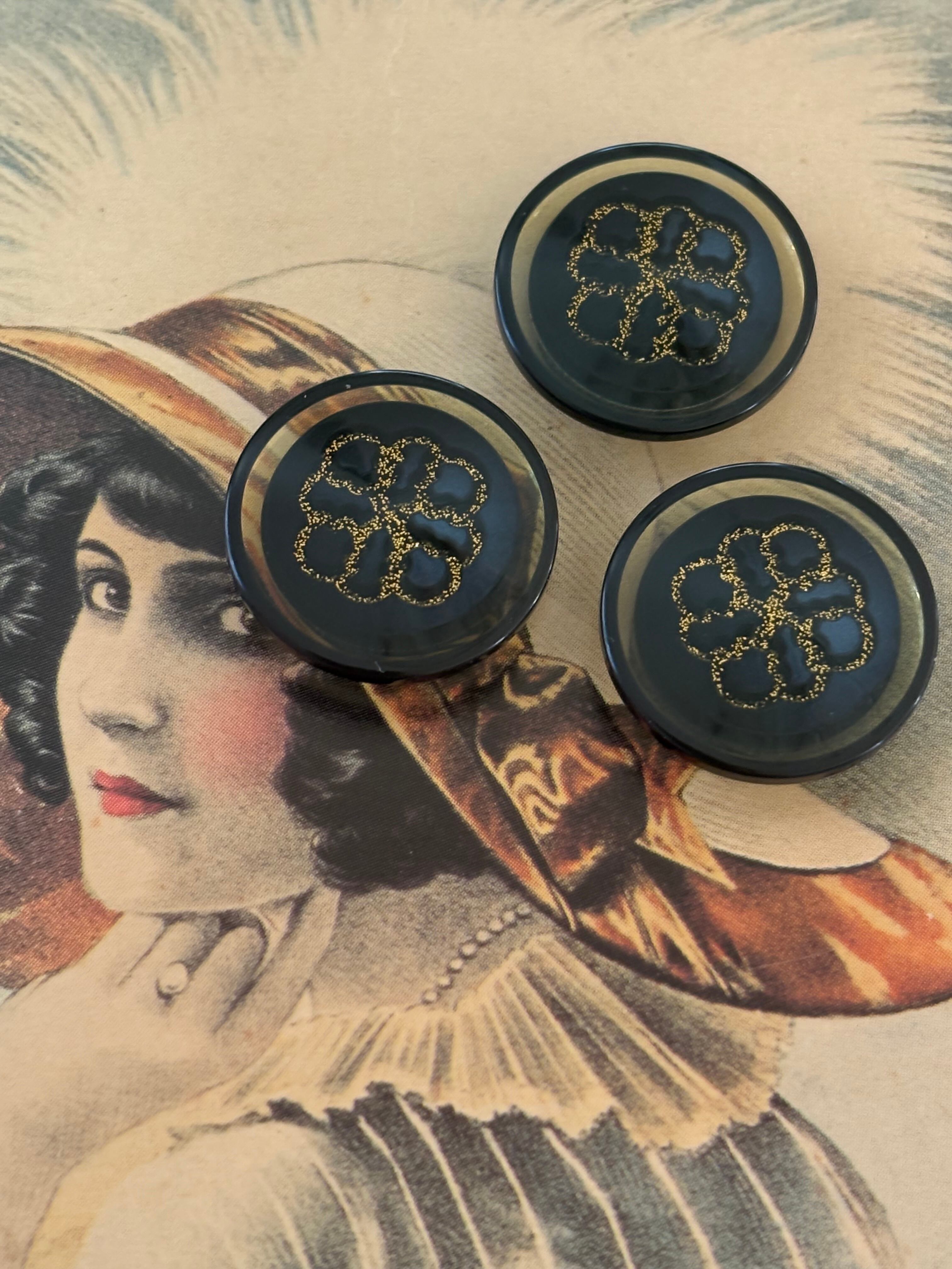 Japanese Vintage ボタン 19mm ネイビー×ゴールド クリア グリッター 樹脂ボタン 昭和レトロ アクセサリーパーツ 装飾材 カルトナージュ