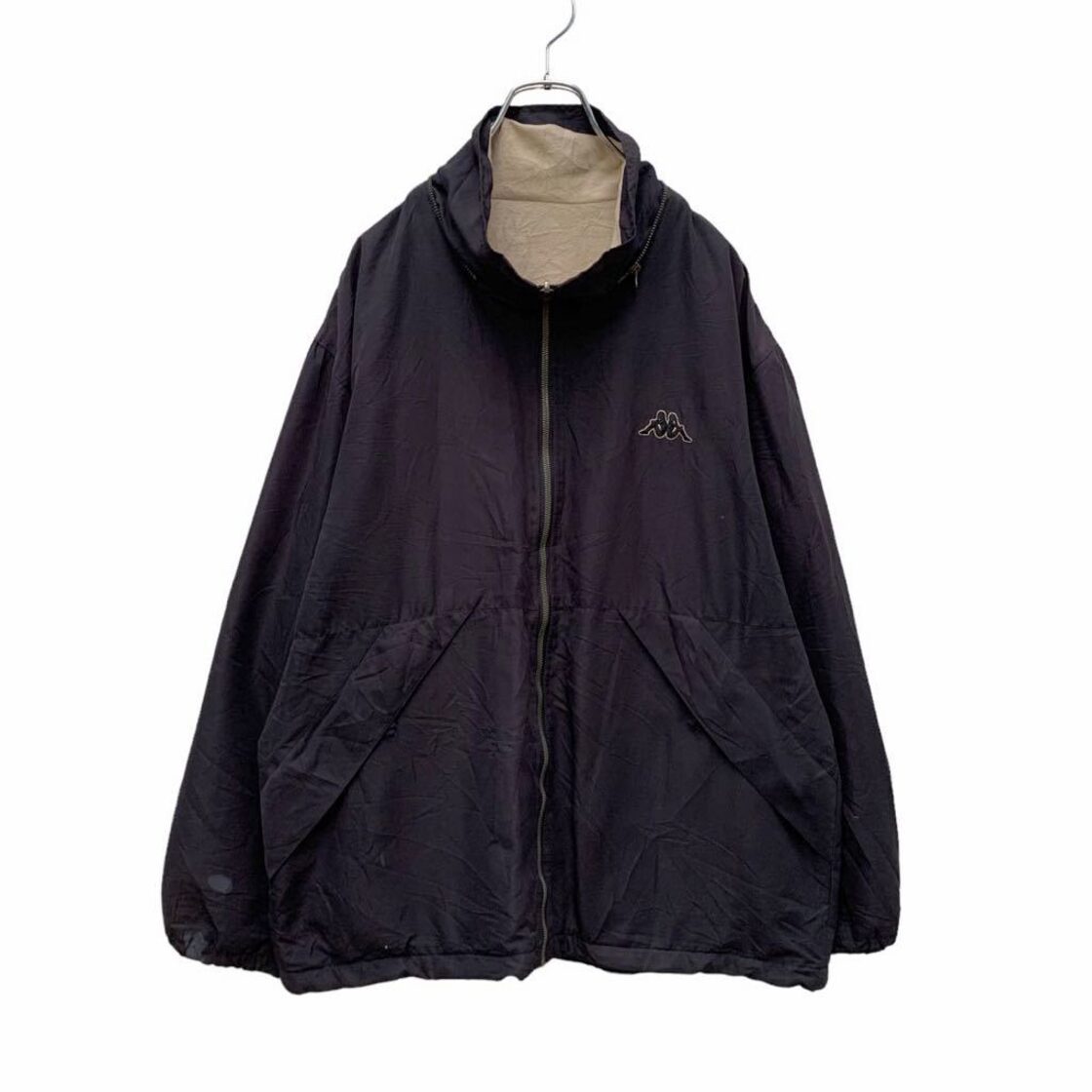 Kappa ジップアップ ナイロン ジャケット S/M ブラック 裏フリース