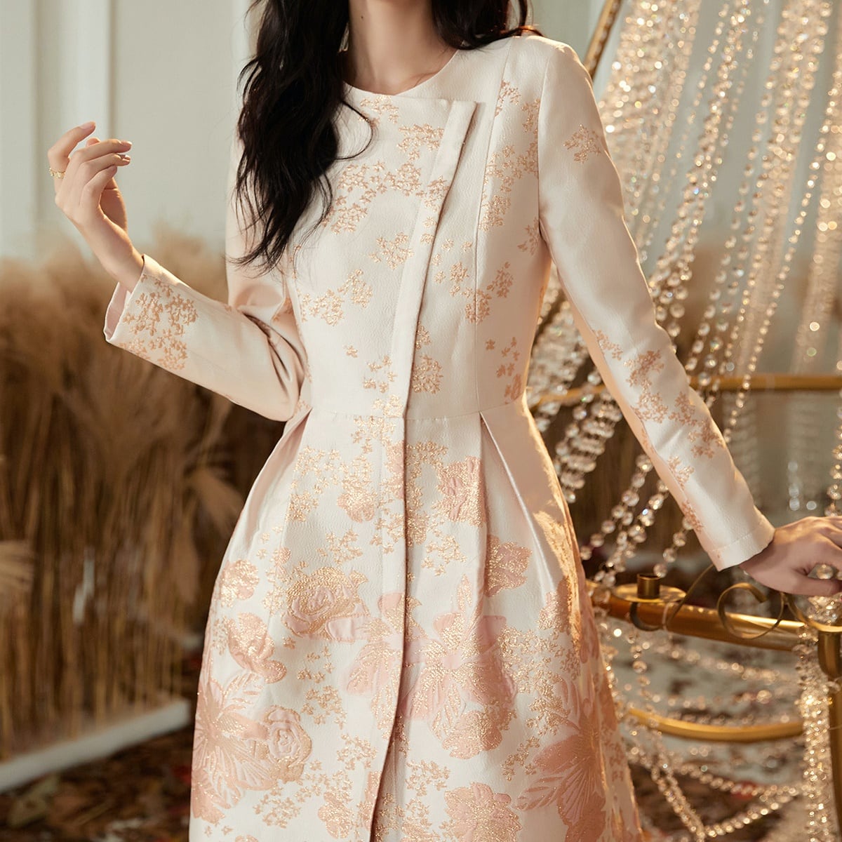 ミディアム丈 ジャガードワンピースドレス D1104 | 演奏会・ステージ